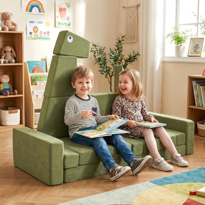 13 Piece Dinosaur Velvet Foam Building Fort | Modular Play Couch