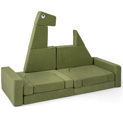 13 Piece Dinosaur Velvet Foam Building Fort | Modular Play Couch