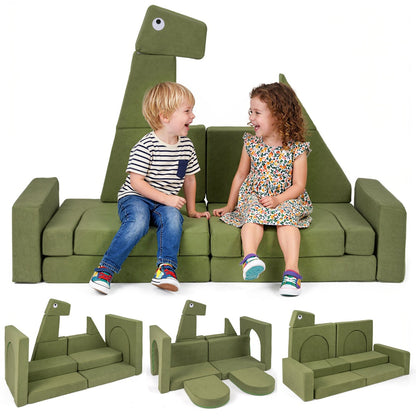 13 Piece Dinosaur Velvet Foam Building Fort | Modular Play Couch