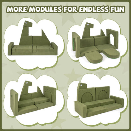 13 Piece Dinosaur Velvet Foam Building Fort | Modular Play Couch