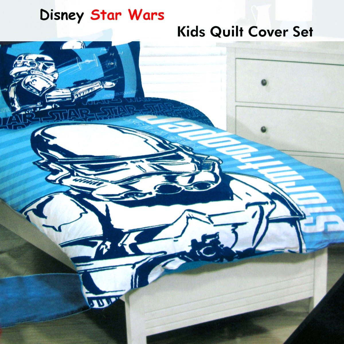 Star Wars Storm Trooper Quilt Cover Set for Double/Queen beds, ideal for kids bedrooms.