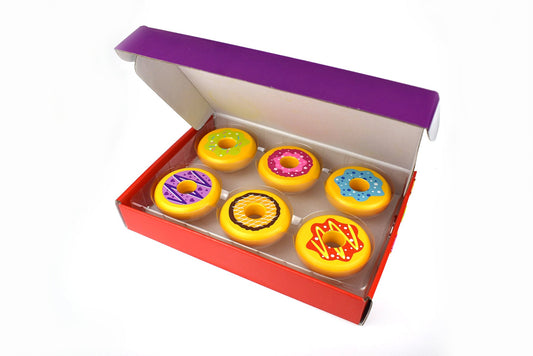 Wooden doughnut set for imaginative play, perfect for childrens pretend kitchen and tea parties.