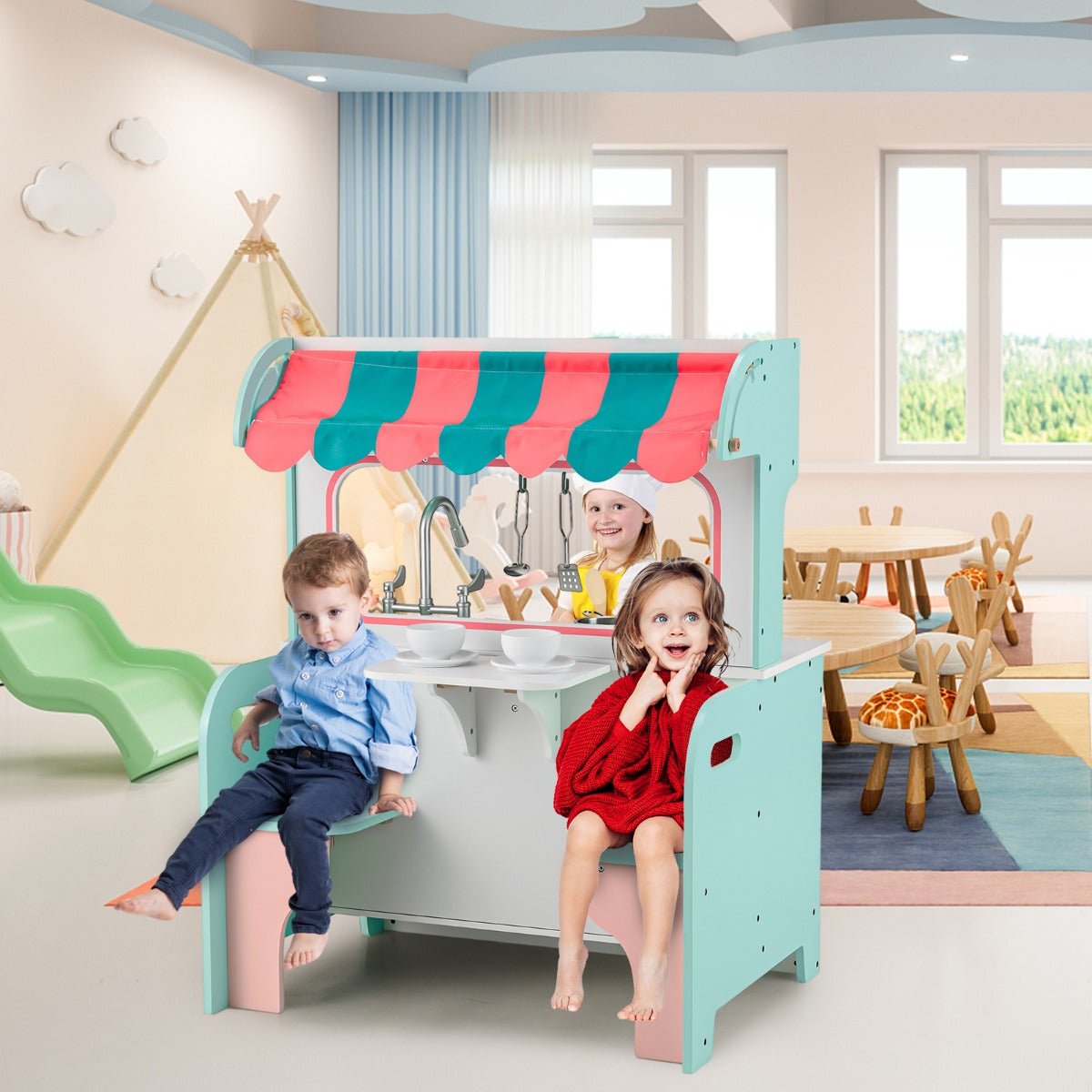 Kids play kitchen and diner set for interactive culinary fun at home.