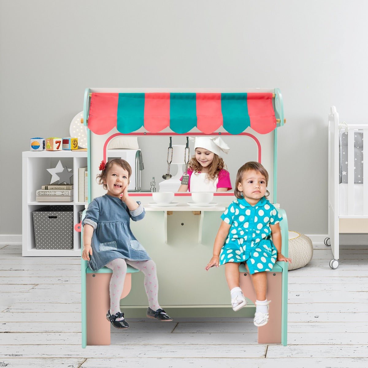 Kids dual kitchen and diner playset, interactive culinary toy for imaginative home cooking fun.