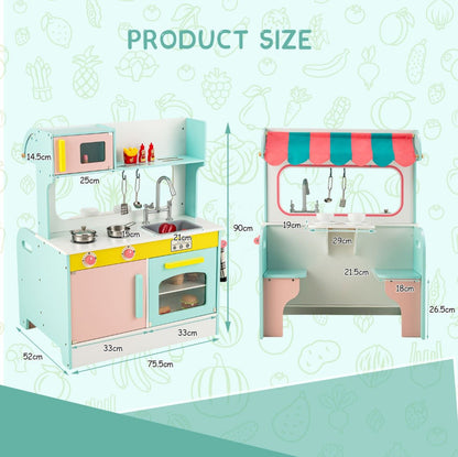 Kids dual kitchen and diner playset for interactive culinary fun at home.