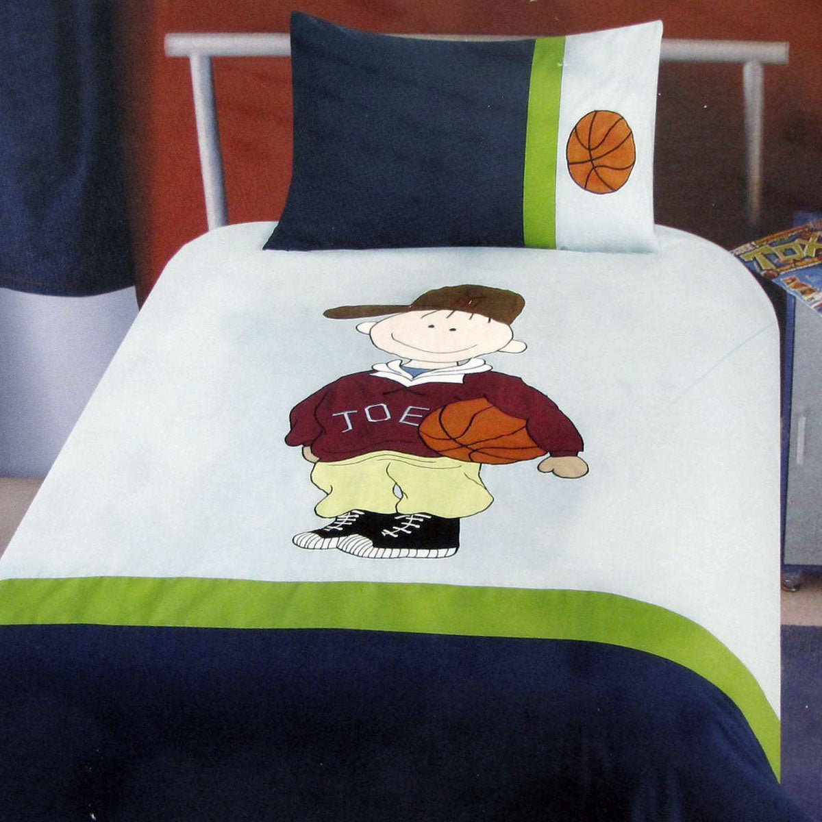 Kids Basketball Embroidered Quilt Cover Set, perfect for sports-themed bedroom decor