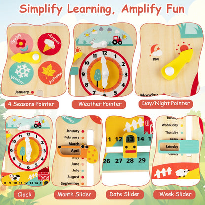 Multi-Color Beech Wood Clock | Seasons Weather Learning Toy