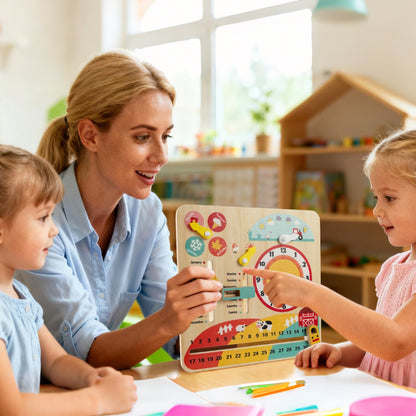 Multi-Color Beech Wood Clock | Seasons Weather Learning Toy