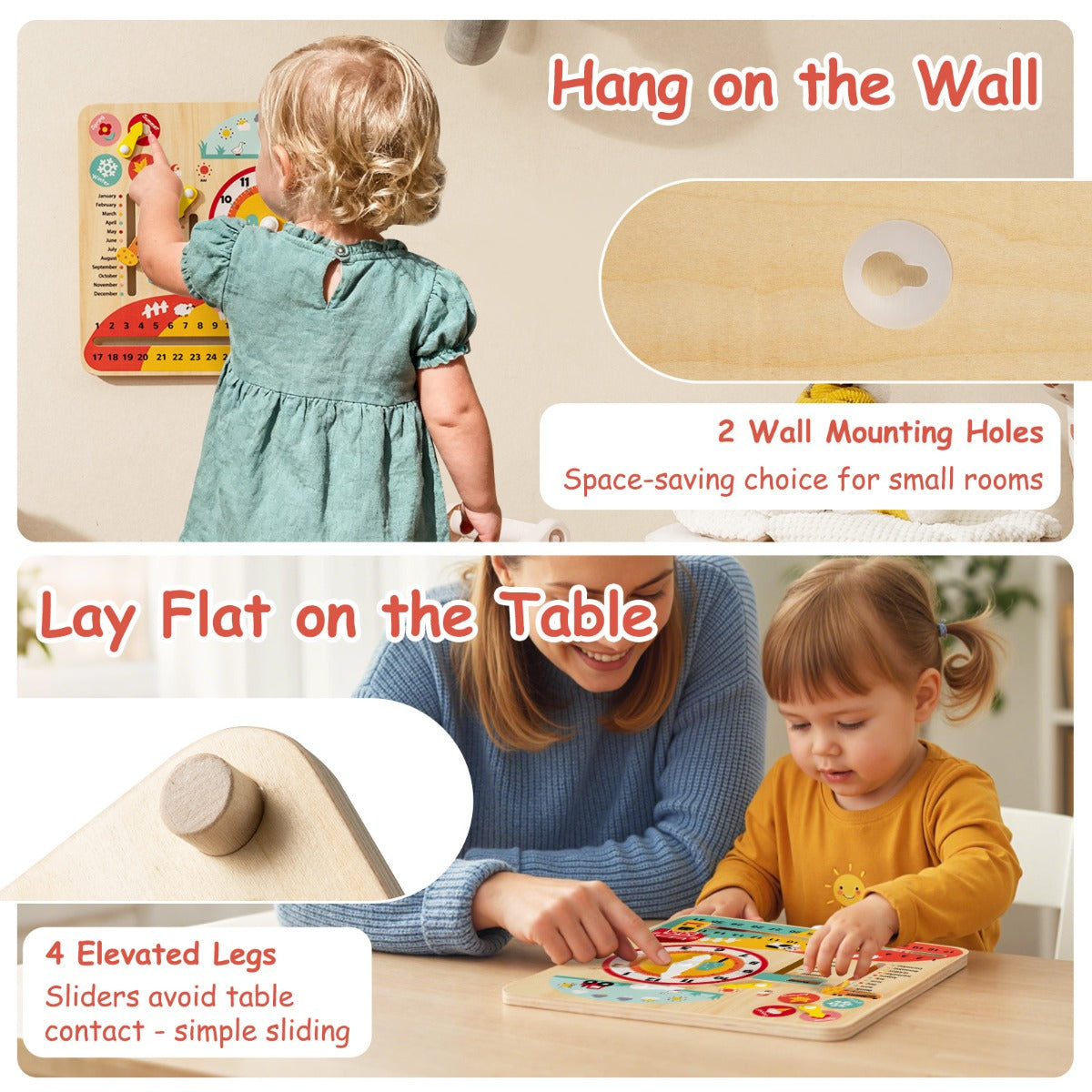 Multi-Color Beech Wood Clock | Seasons Weather Learning Toy