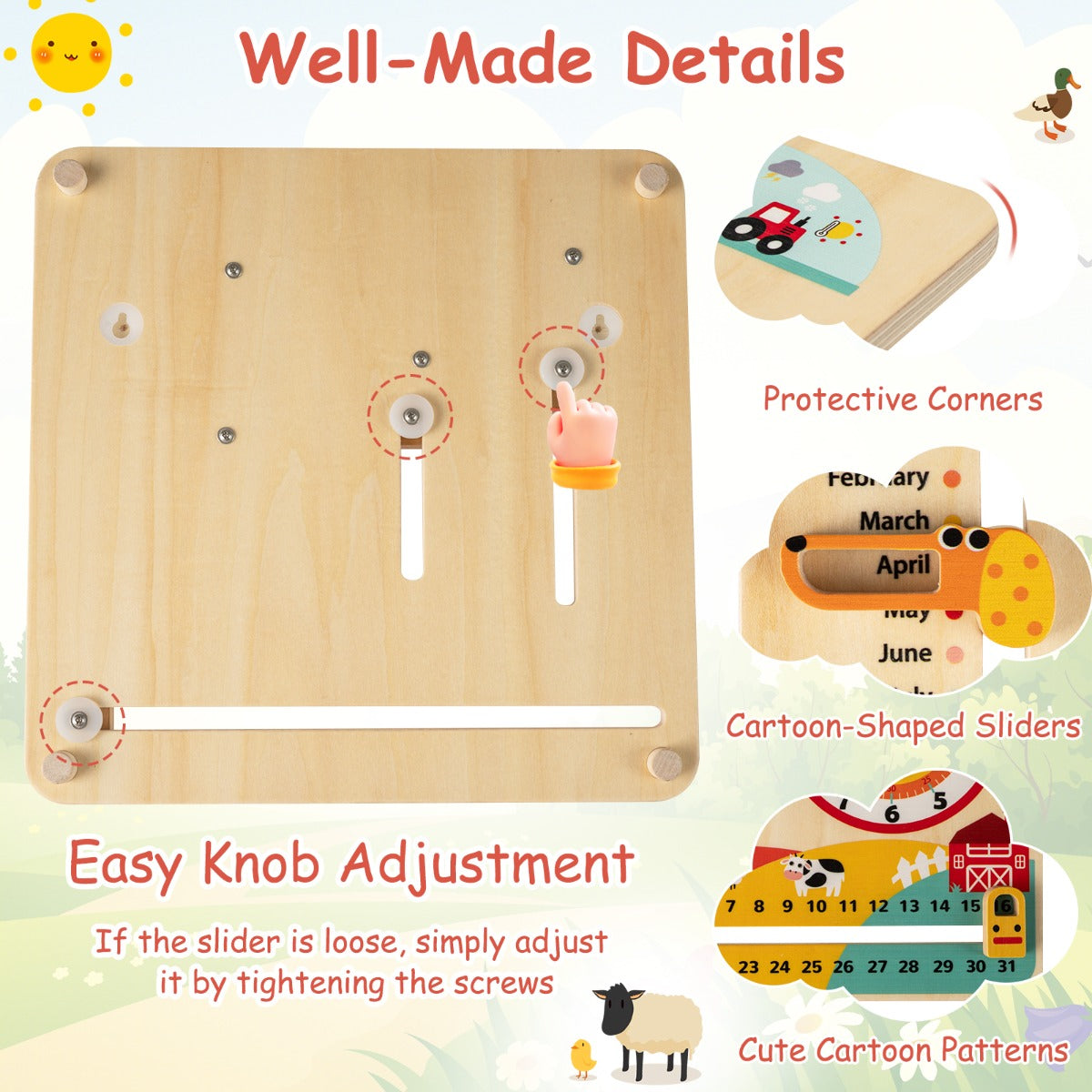 Multi-Color Beech Wood Clock | Seasons Weather Learning Toy