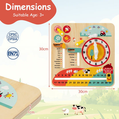 Multi-Color Beech Wood Clock | Seasons Weather Learning Toy