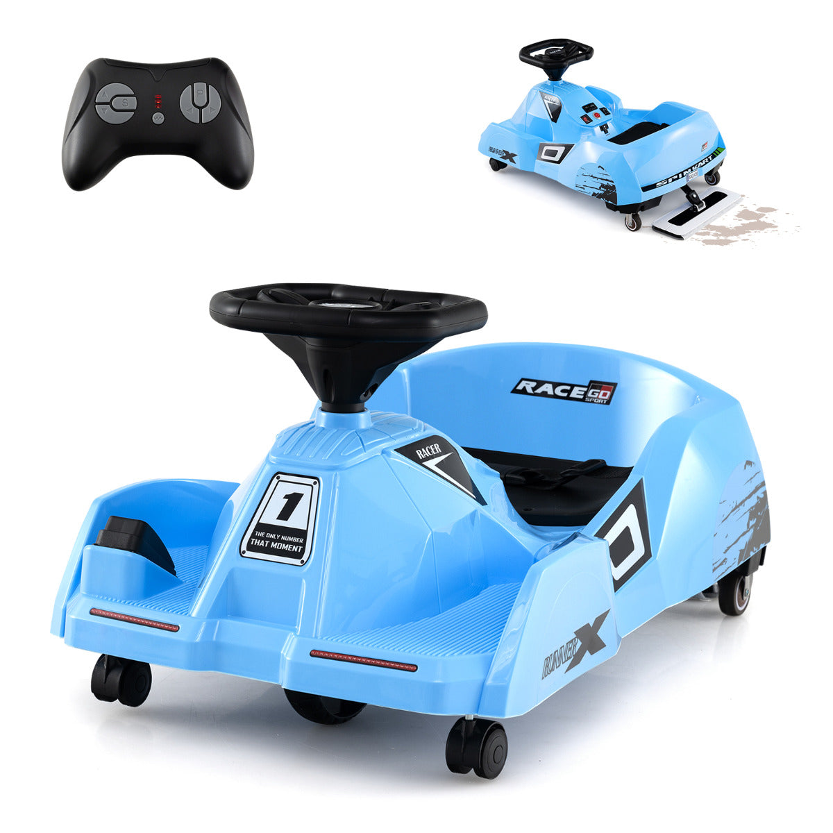12V Blue Electric Go Kart | Remote Control | Music | Ages 2-5