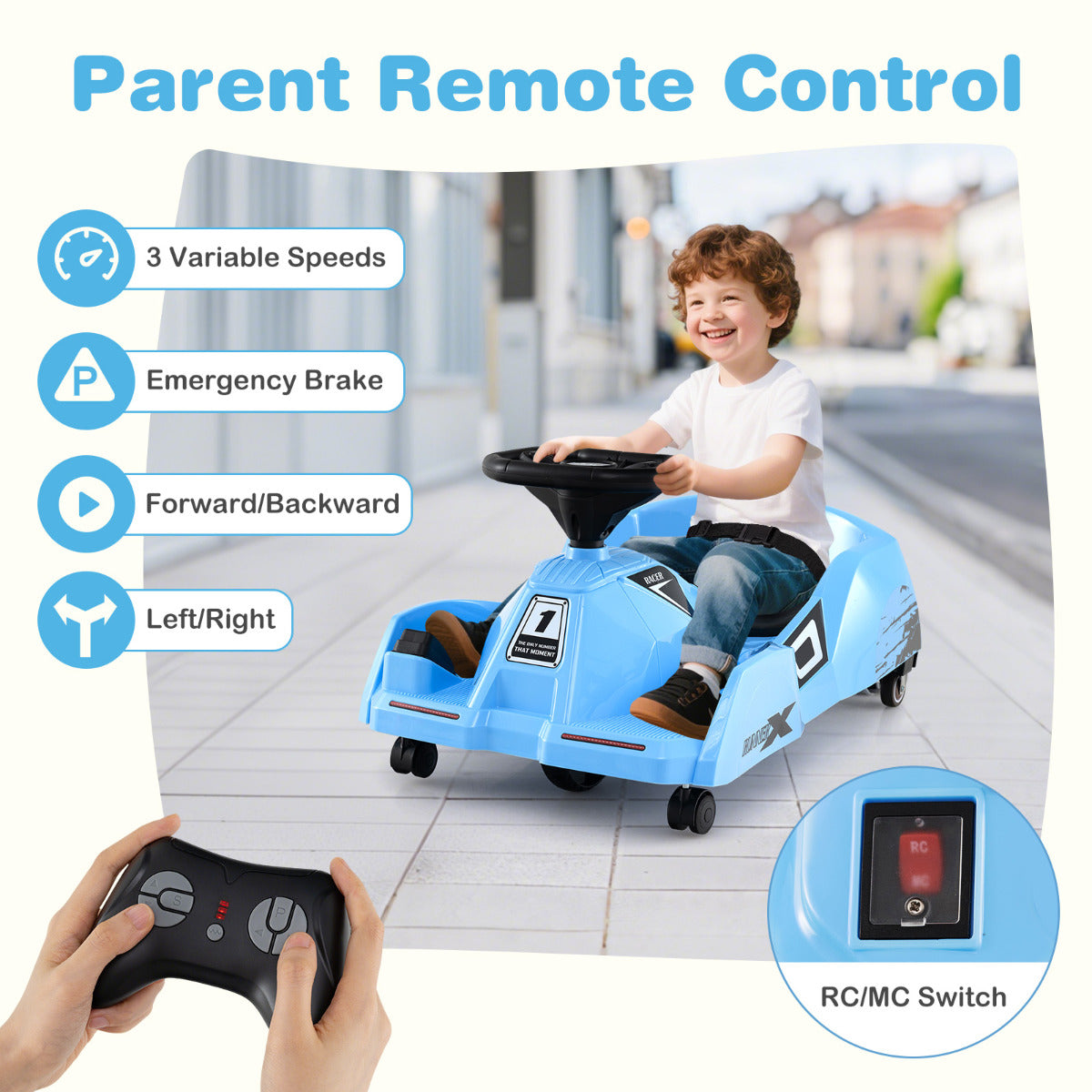 12V Blue Electric Go Kart | Remote Control | Music | Ages 2-5