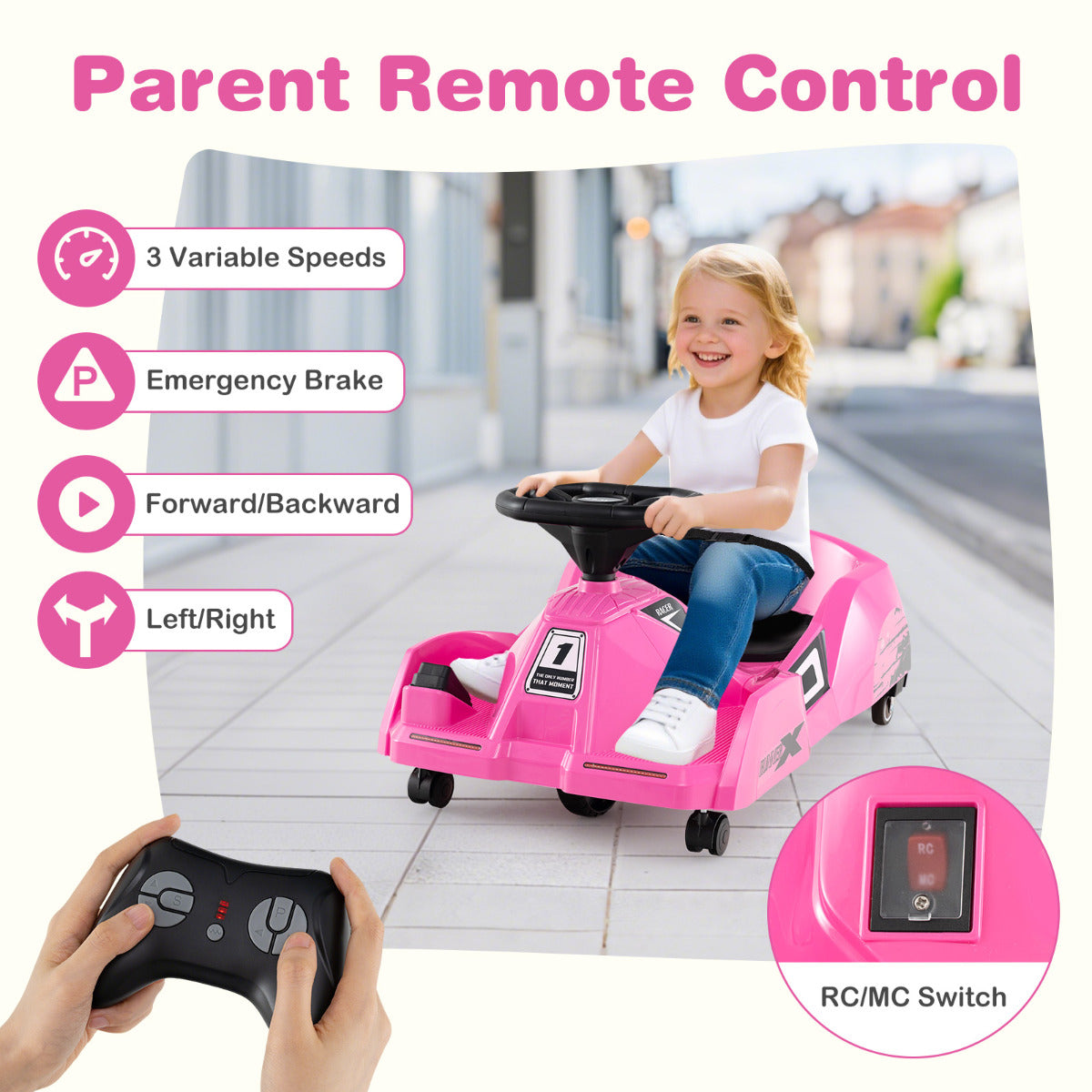 Pink Electric Go Kart 12V | Remote Control Ride On with Music