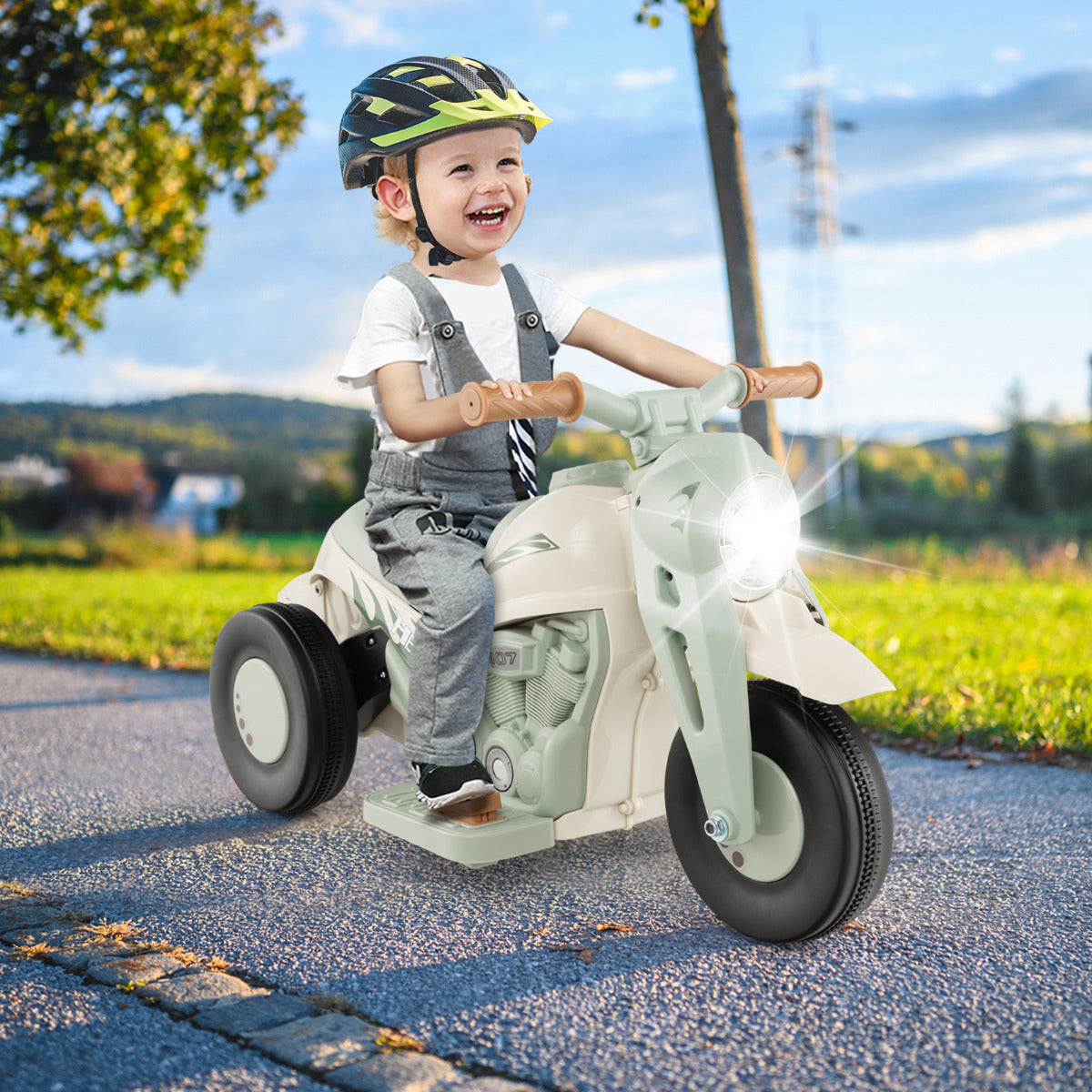 Electric Kid Ride on Motorcycle with Bubble Maker and Music Button-Beige