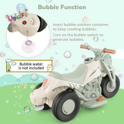 Kids Beige Electric Ride On Motorcycle | Bubble Maker & Music
