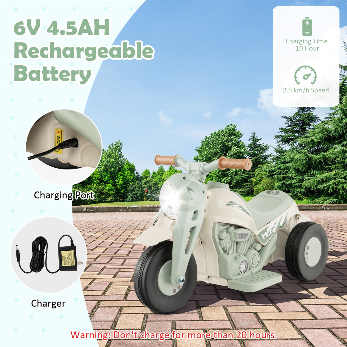 Kids Beige Electric Ride On Motorcycle | Bubble Maker & Music