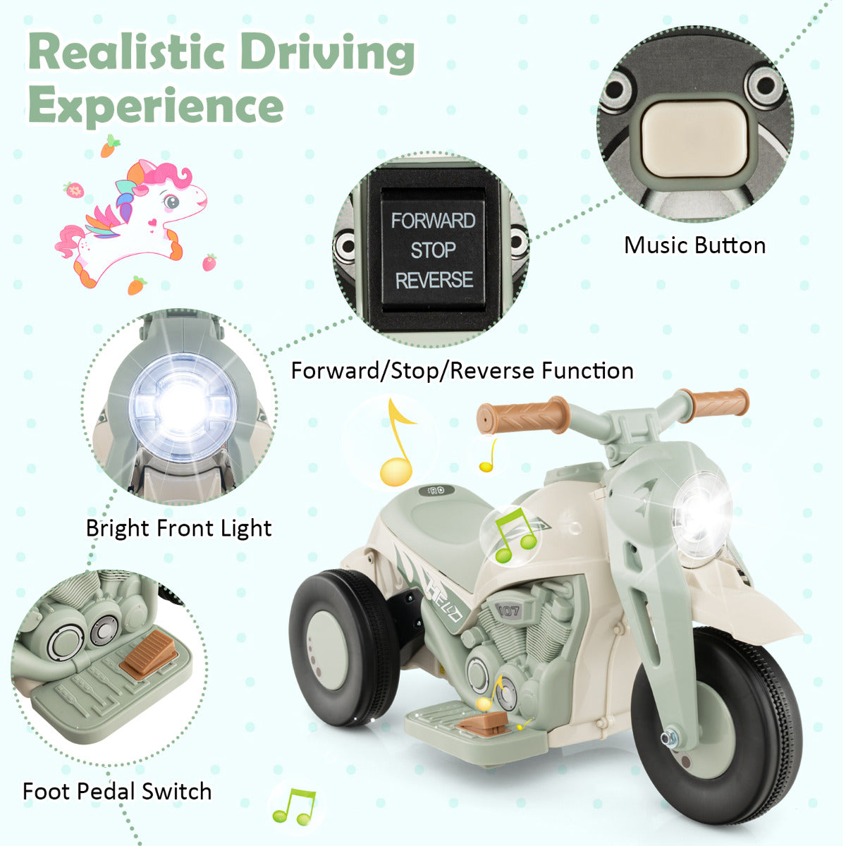 Kids Beige Electric Ride On Motorcycle | Bubble Maker & Music