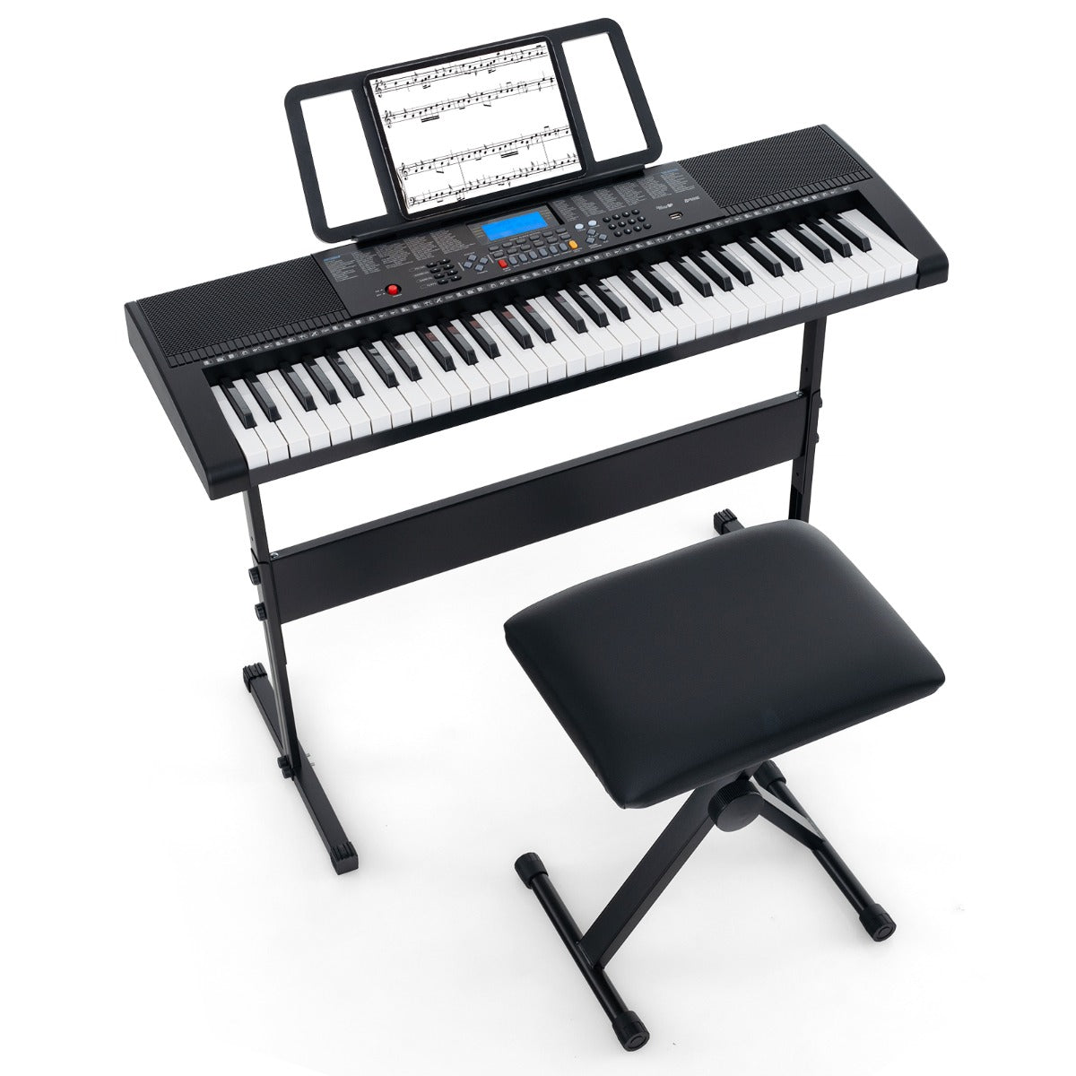 Kids Electronic Keyboard Piano Set - Light-Up Keys, Stand & Stool for musical fun at home.