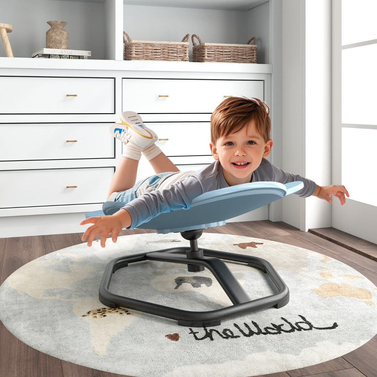 Kids Elephant Swivel Spinner Chair 360° Metal Base Blue