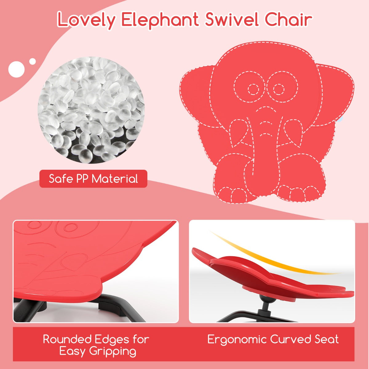 Elephant Sensory Swivel Chair | 360° Spinning Action Red Kids