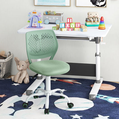 Costway Ergonomic Children Study Chair with Adjustable Height for Boys Girls Teens-Light Green