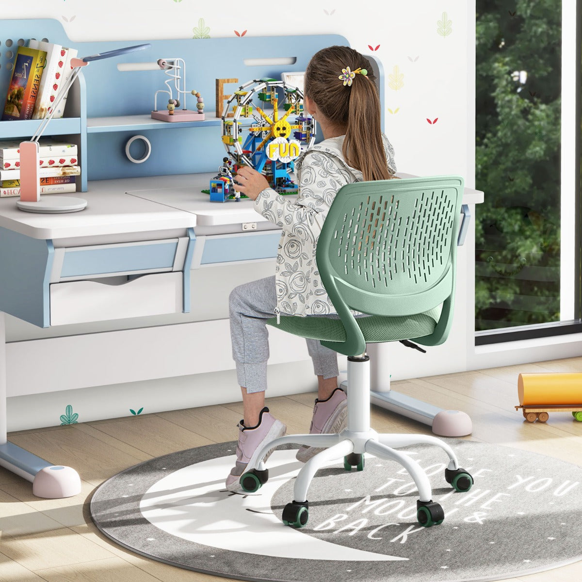 Ergonomic Children Study Chair | Adjustable Height Mesh Green