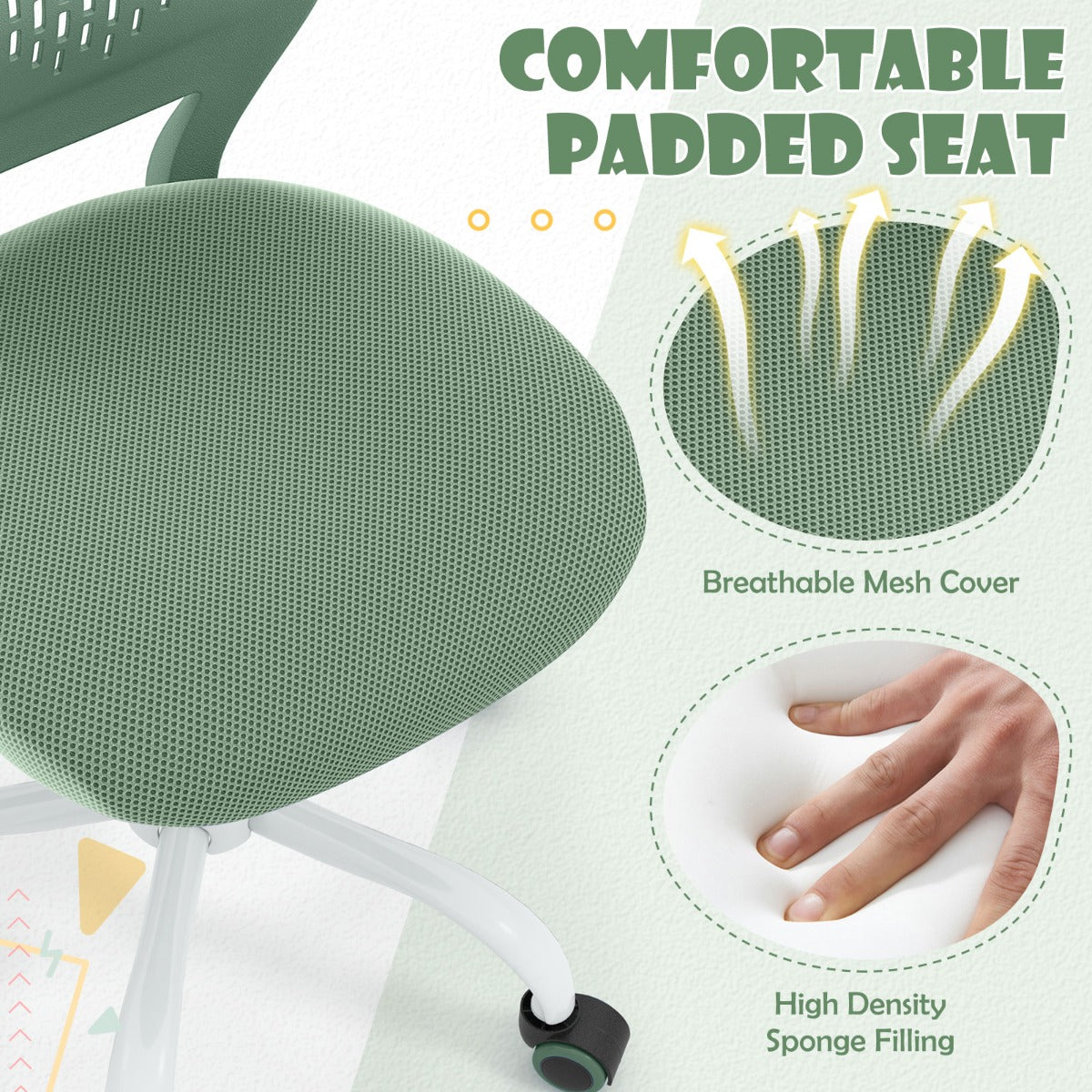 Ergonomic Children Study Chair | Adjustable Height Mesh Green