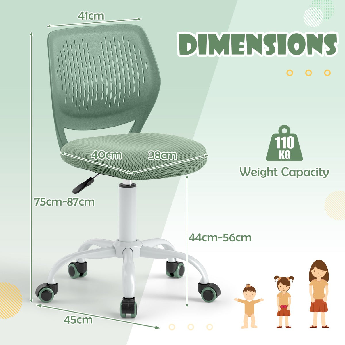Ergonomic Children Study Chair | Adjustable Height Mesh Green