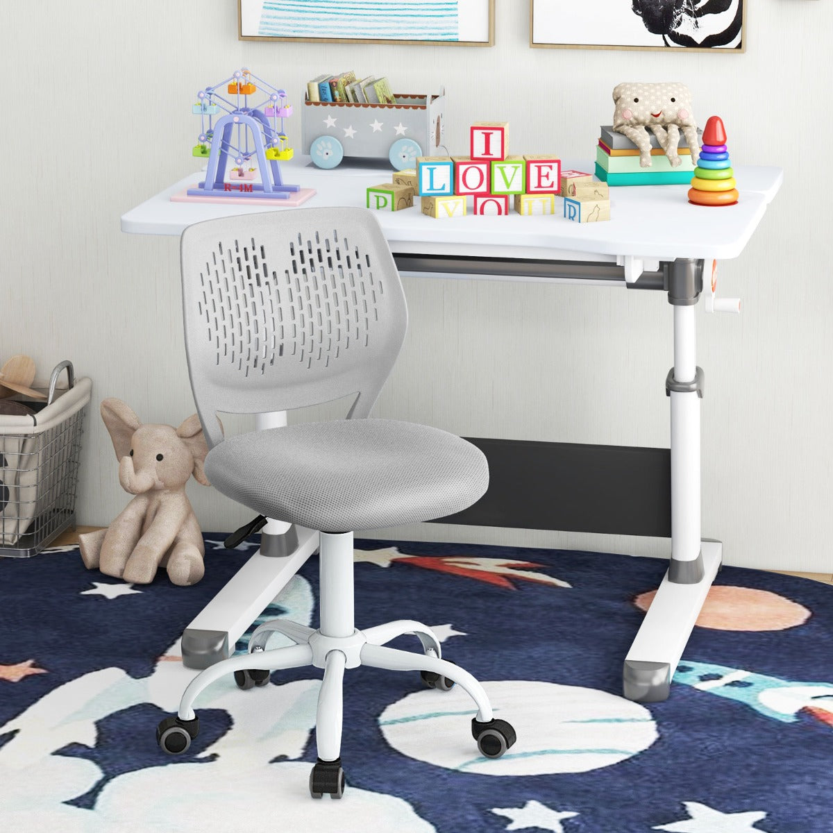 Costway Ergonomic Children Study Chair with Adjustable Height for Boys Girls Teens-Grey