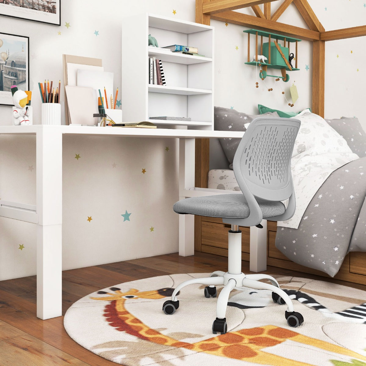 Ergonomic Kids Chair | Adjustable Grey Mesh Seat for Comfort