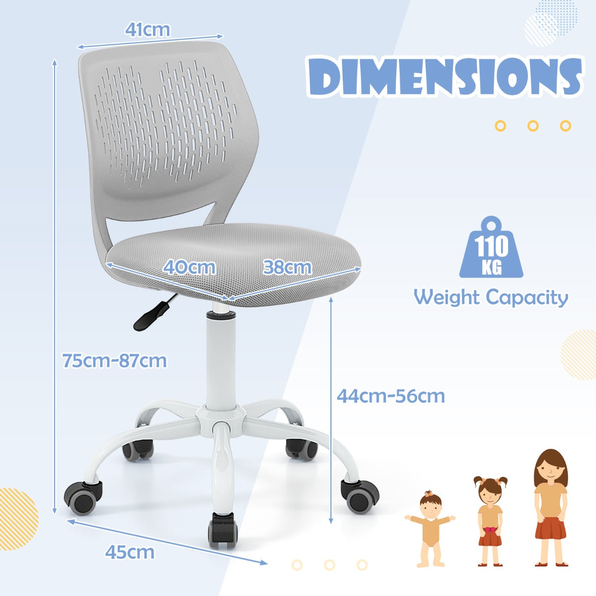 Ergonomic Kids Chair | Adjustable Grey Mesh Seat for Comfort