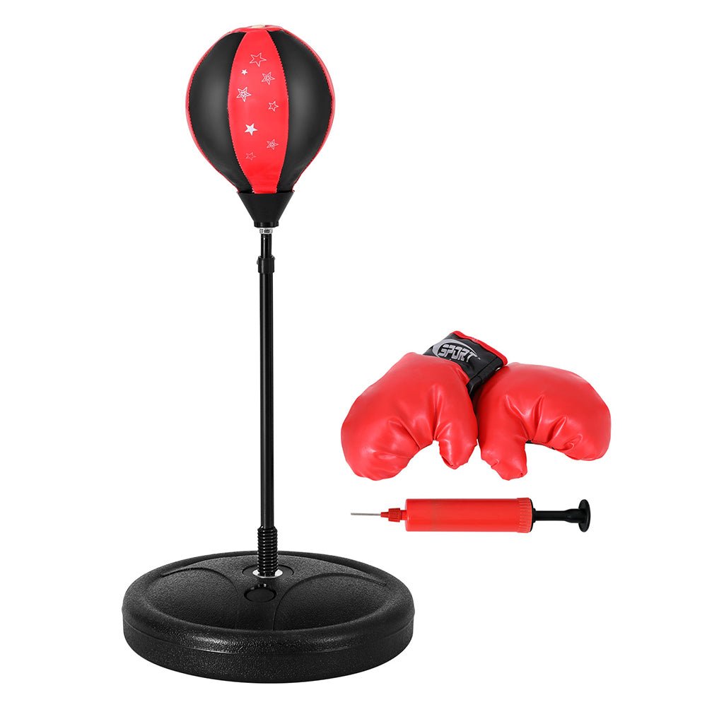 Everfit boxing bag stand set with adjustable height, gloves, pump for kids home fitness.