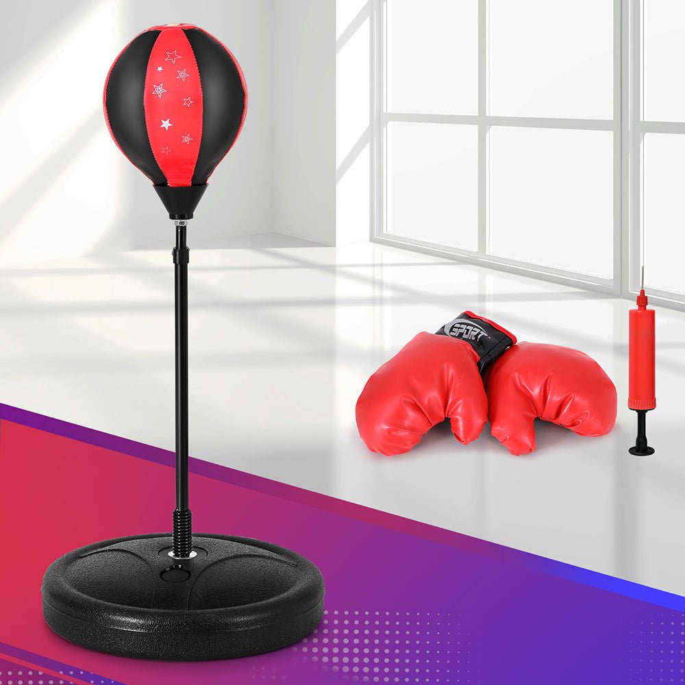 Everfit Kids Boxing Bag Stand Set with gloves and pump for indoor play.