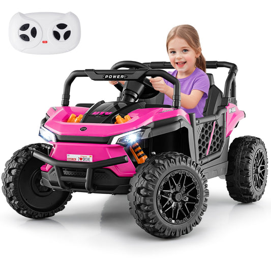 Pink electric ride-on car for children with remote control and three speed settings offers safe, fun mobility.