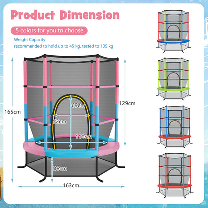 Kids Mini Trampoline with Enclosure Net | Macaron Multicolor 5.3Ft