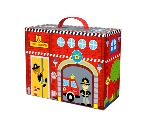 Fire Station Travel Toy Box - Fun portable storage with interactive fire station design.