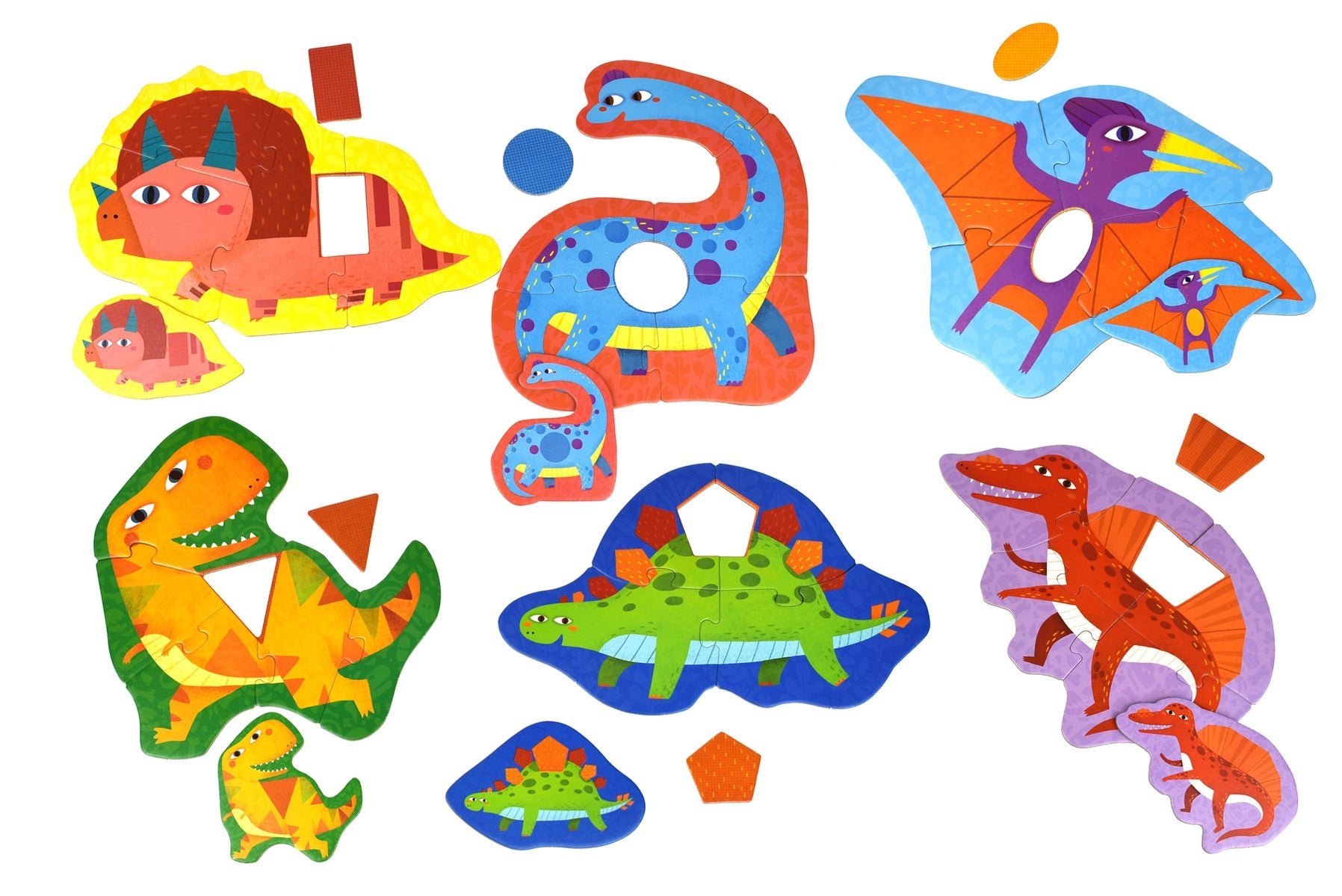 Colorful dinosaur puzzle for kids, engaging playtime and developing motor skills at home.