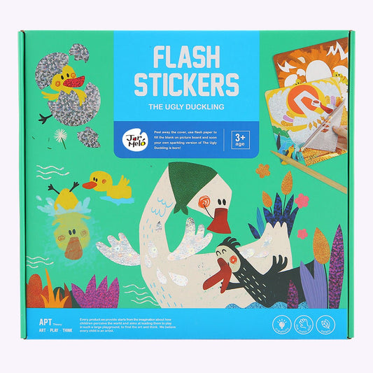 Whimsical Flash Stickers portraying The Ugly Duckling for fun and learning in kids spaces.