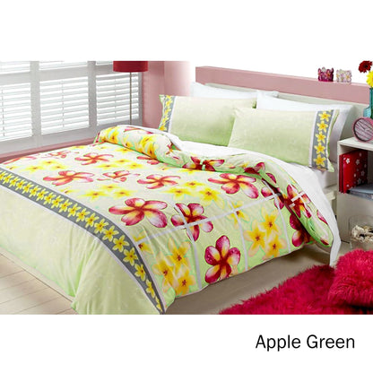 Floral Frangipani Kids Quilt Cover Set in Apple Green for Single bed. Vibrant & playful design.