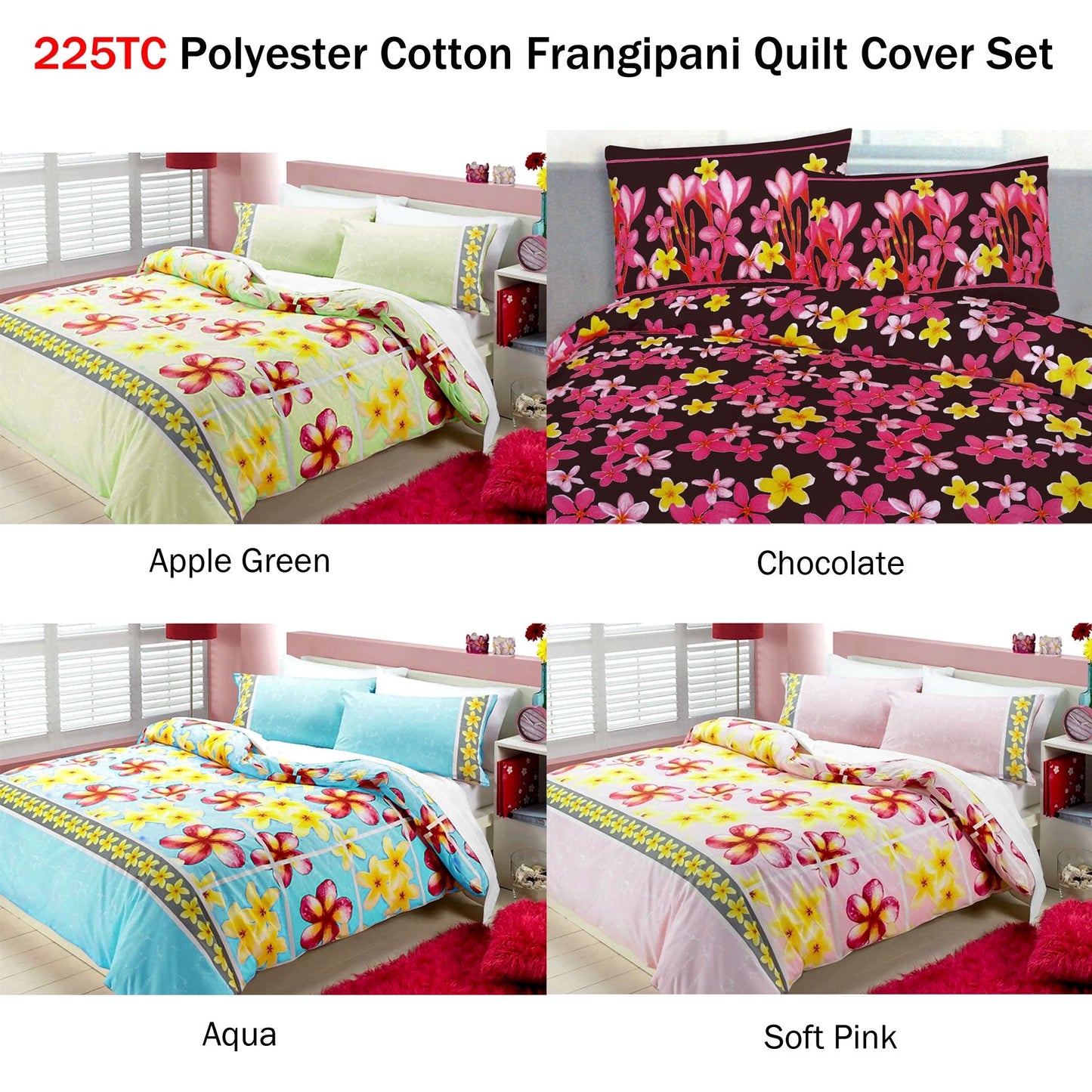 Kids Floral Frangipani Quilt Cover Set | Soft 225TC Blend Fabric with Vibrant Floral Design.