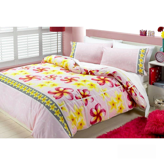 Kids frangipani floral quilt cover set, 225TC blend, brightening bedrooms with playful design.