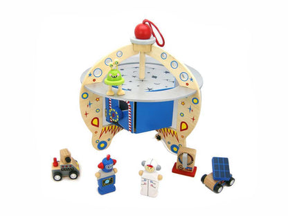 Wooden flying saucer toy play set for imaginative play, perfect for kids at home.