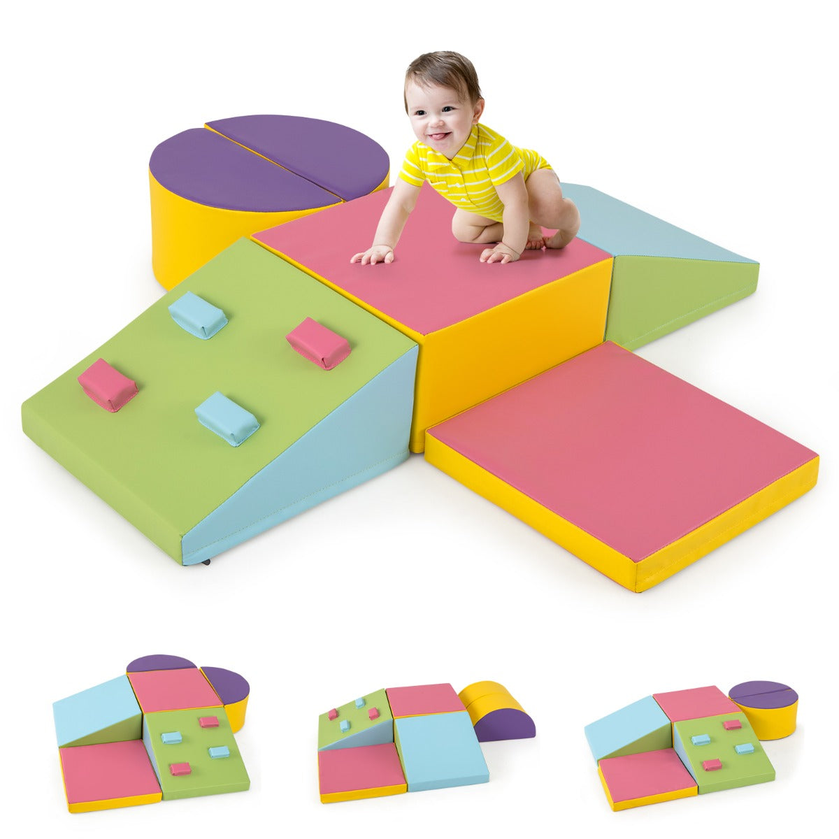 6 Piece Foam Climbing Blocks | Multicolor PU Leather Playset