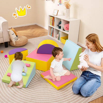 6 Piece Foam Climbing Blocks | Multicolor PU Leather Playset