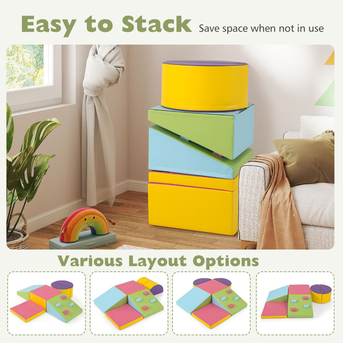 6 Piece Foam Climbing Blocks | Multicolor PU Leather Playset