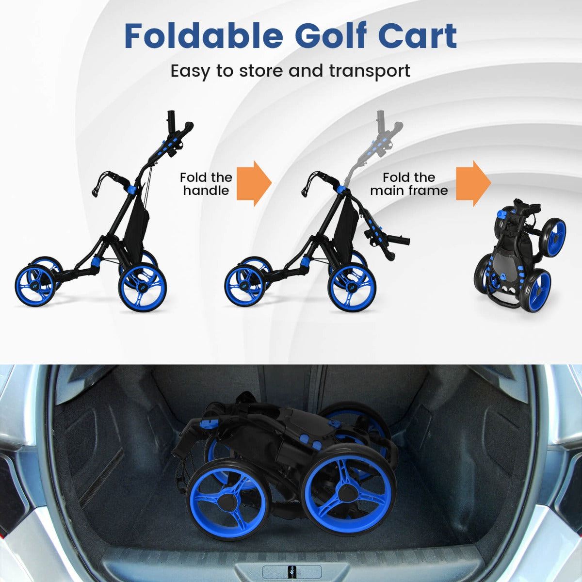 Blue 4 Wheel Golf Push Cart | Aluminum Frame | Cooler Storage
