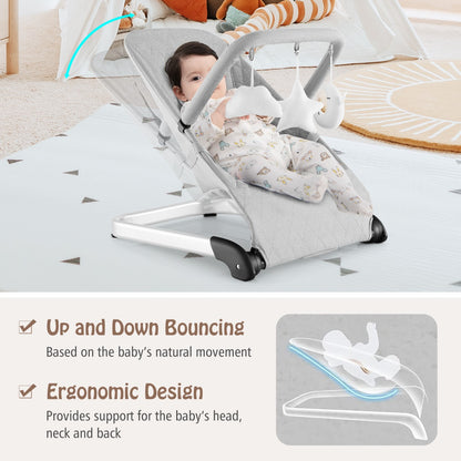 Grey Foldable Baby Rocker | Ergonomic Bouncer With Toy Bar