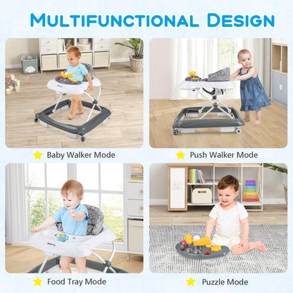 Adjustable Baby Walker | Music Tray & Lights | Grey Foldable