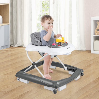 Adjustable Baby Walker | Music Tray & Lights | Grey Foldable